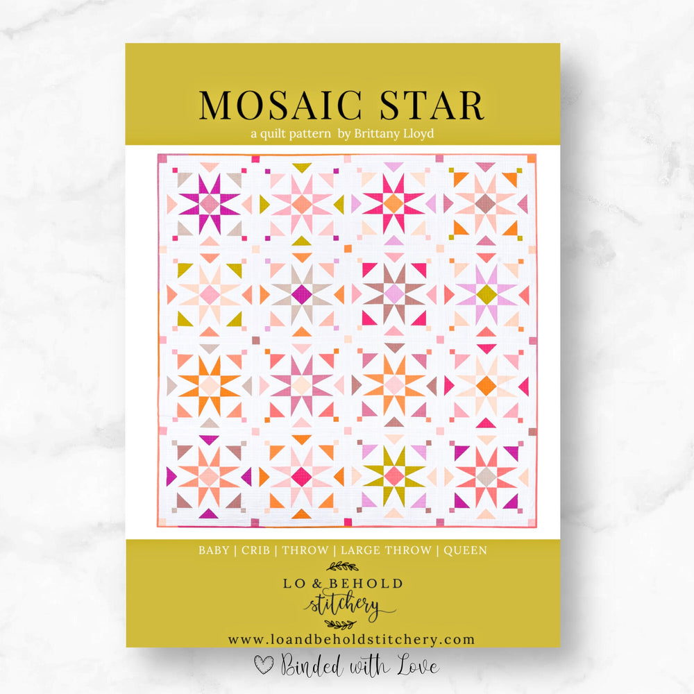 Mosaic Star Quilt Pattern by Lo & Behold Stitchery | Paper Pattern | Block Based Quilt Pattern | Advanced Beginner | Modern Quilt Pattern