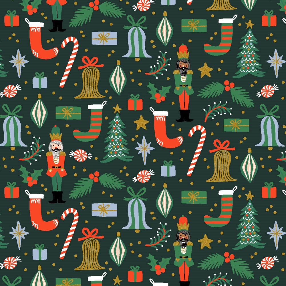 Deck the Halls Evergreen Metallic RP614-EV1M | Holiday Classics II by Rifle Paper Co | Quilting Cotton | Continuous Yardage | Fat Quarter