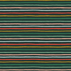 Festive Stripe Evergreen Metallic RP609-EV2M | Holiday Classics II by Rifle Paper Co | Quilting Cotton | Continuous Yardage | Fat Quarter