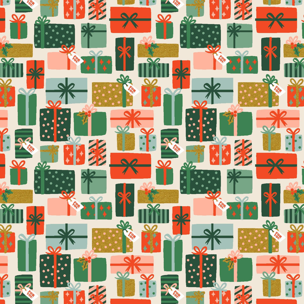 Holiday Gifts Cream Metallic RP615-CR1M | Holiday Classics II by Rifle Paper Co | Quilting Cotton | Continuous Yardage | Fat Quarter