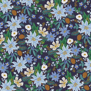 Poinsettia Bouquet Navy Metallic RP611-NA3M | Holiday Classics II by Rifle Paper Co | Quilting Cotton | Yardage | Fat Quarter