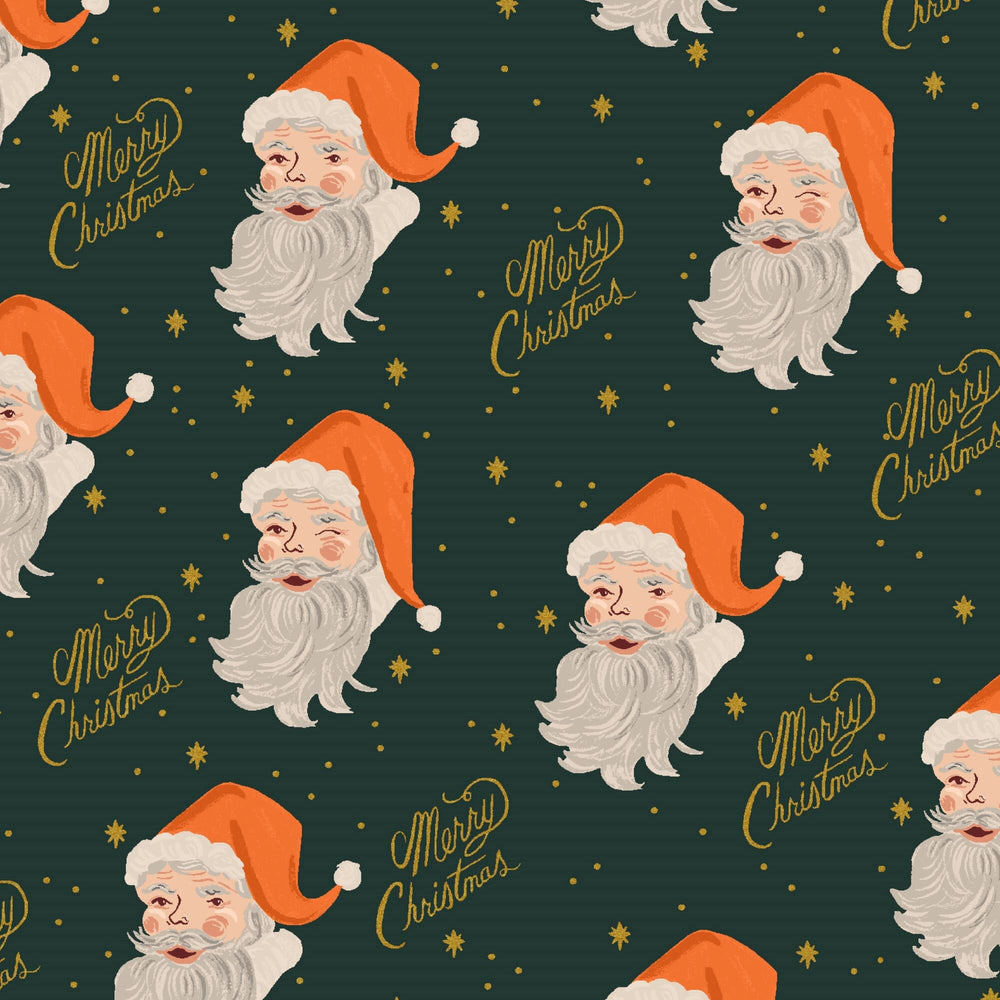 Santa Evergreen Metallic RP612-EV1M | Holiday Classics II by Rifle Paper Co | Quilting Cotton | Continuous Yardage | Fat Quarter