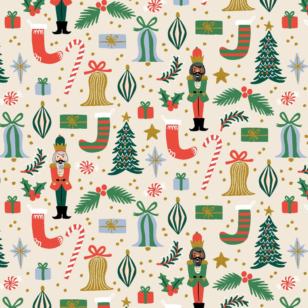 Deck the Halls Cream Metallic RP614-CR2M | Holiday Classics II by Rifle Paper Co | Quilting Cotton | Continuous Yardage | Fat Quarter