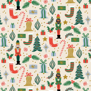 Deck the Halls Cream Metallic RP614-CR2M | Holiday Classics II by Rifle Paper Co | Quilting Cotton | Continuous Yardage | Fat Quarter