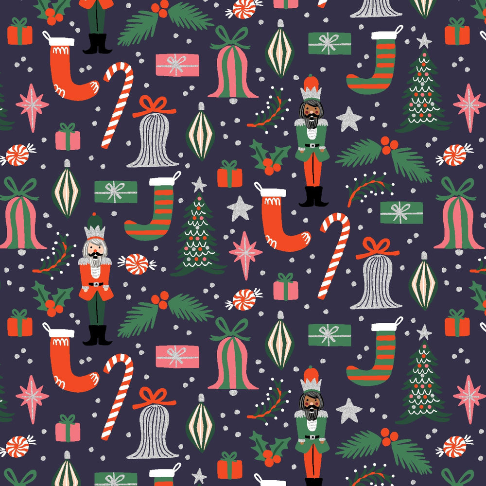Deck the Halls Navy Metallic RP614-NA3M | Holiday Classics II by Rifle Paper Co | Quilting Cotton | Continuous Yardage | Fat Quarter