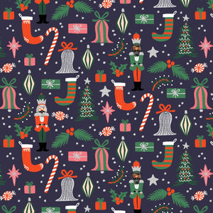 Deck the Halls Navy Metallic RP614-NA3M | Holiday Classics II by Rifle Paper Co | Quilting Cotton | Continuous Yardage | Fat Quarter