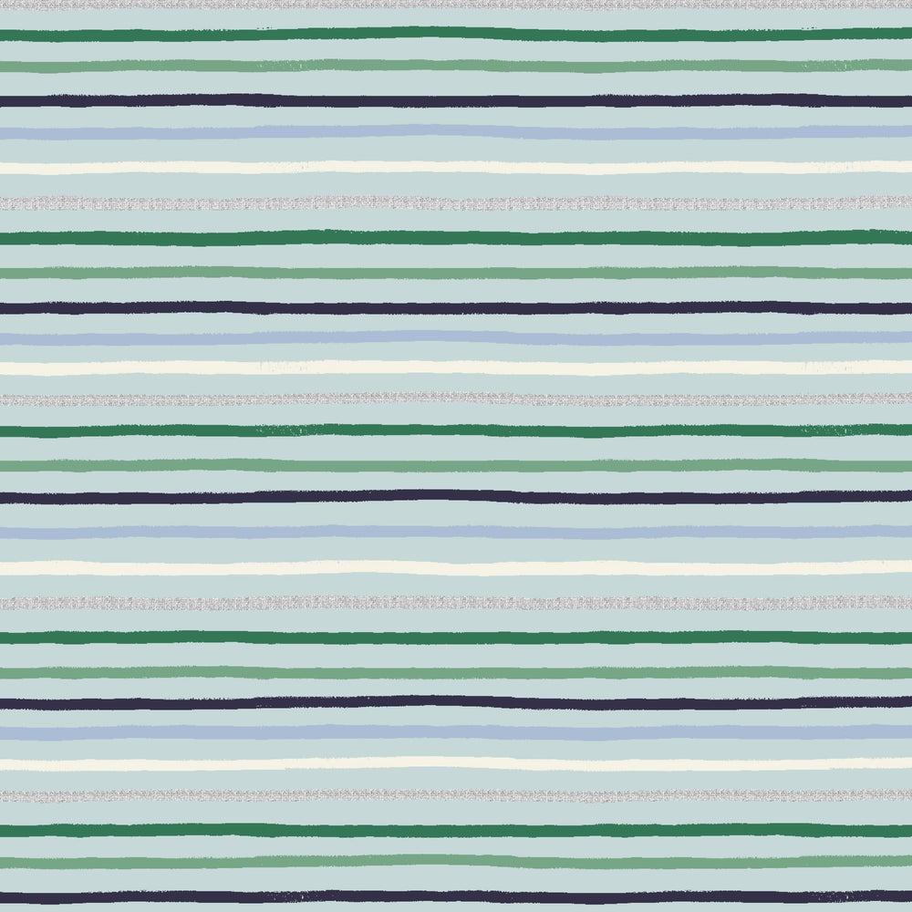 Festive Stripe Mint Metallic RP609-MI3M | Holiday Classics II by Rifle Paper Co | Quilting Cotton | Continuous Yardage | Fat Quarter