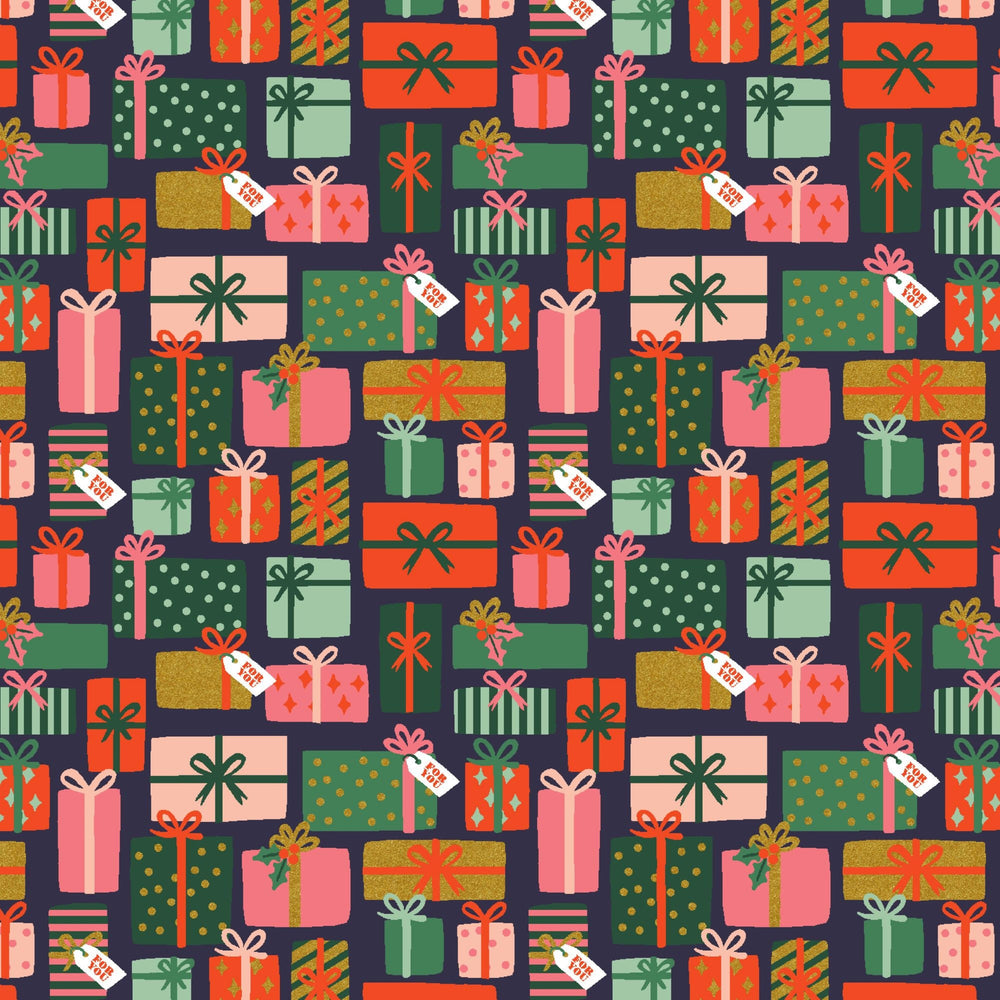 Holiday Gifts Navy Metallic RP615-NA2M | Holiday Classics II by Rifle Paper Co | Quilting Cotton | Continuous Yardage | Fat Quarter