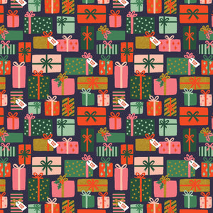 Holiday Gifts Navy Metallic RP615-NA2M | Holiday Classics II by Rifle Paper Co | Quilting Cotton | Continuous Yardage | Fat Quarter