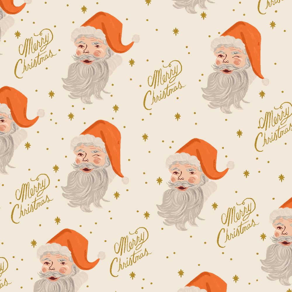 Santa Cream Metallic RP612-CR2M | Holiday Classics II by Rifle Paper Co | Quilting Cotton | Continuous Yardage | Fat Quarter