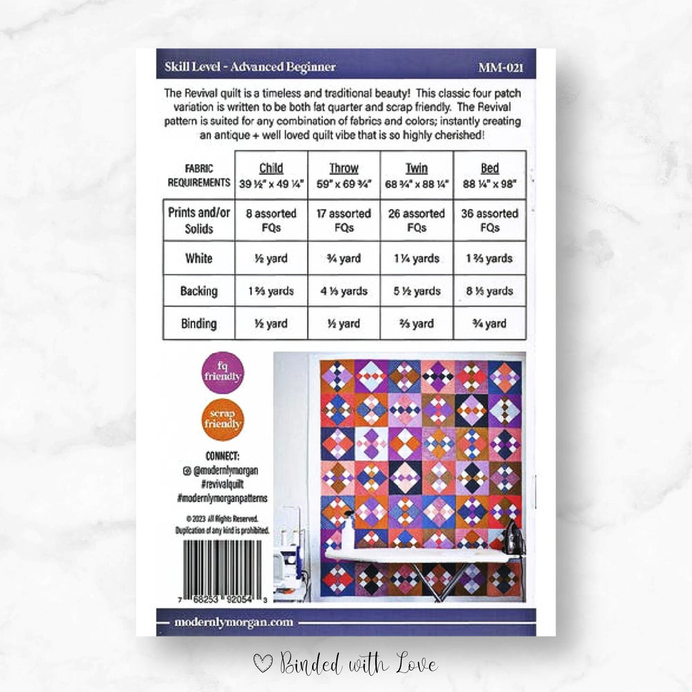 Revival Quilt By Modernly Morgan | Paper Pattern | Modern Quilt Pattern | Confident Beginner | Fat Quarter Friendly Quilt Pattern