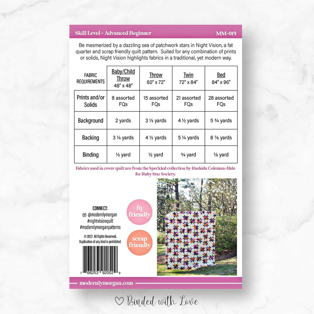 Night Vision Quilt By Modernly Morgan | Paper Pattern | Modern Quilt Pattern | Confident Beginner | Fat Quarter Friendly Quilt Pattern