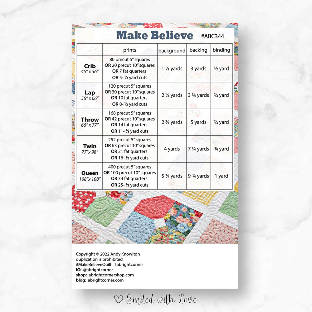 Make Believe Quilt Pattern by A Bright Corner | Paper Pattern | Confident Beginner Skill Quilt Pattern | Modern Quilt Pattern