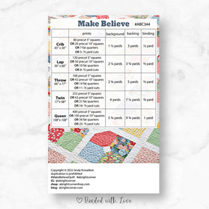 Make Believe Quilt Pattern by A Bright Corner | Paper Pattern | Confident Beginner Skill Quilt Pattern | Modern Quilt Pattern