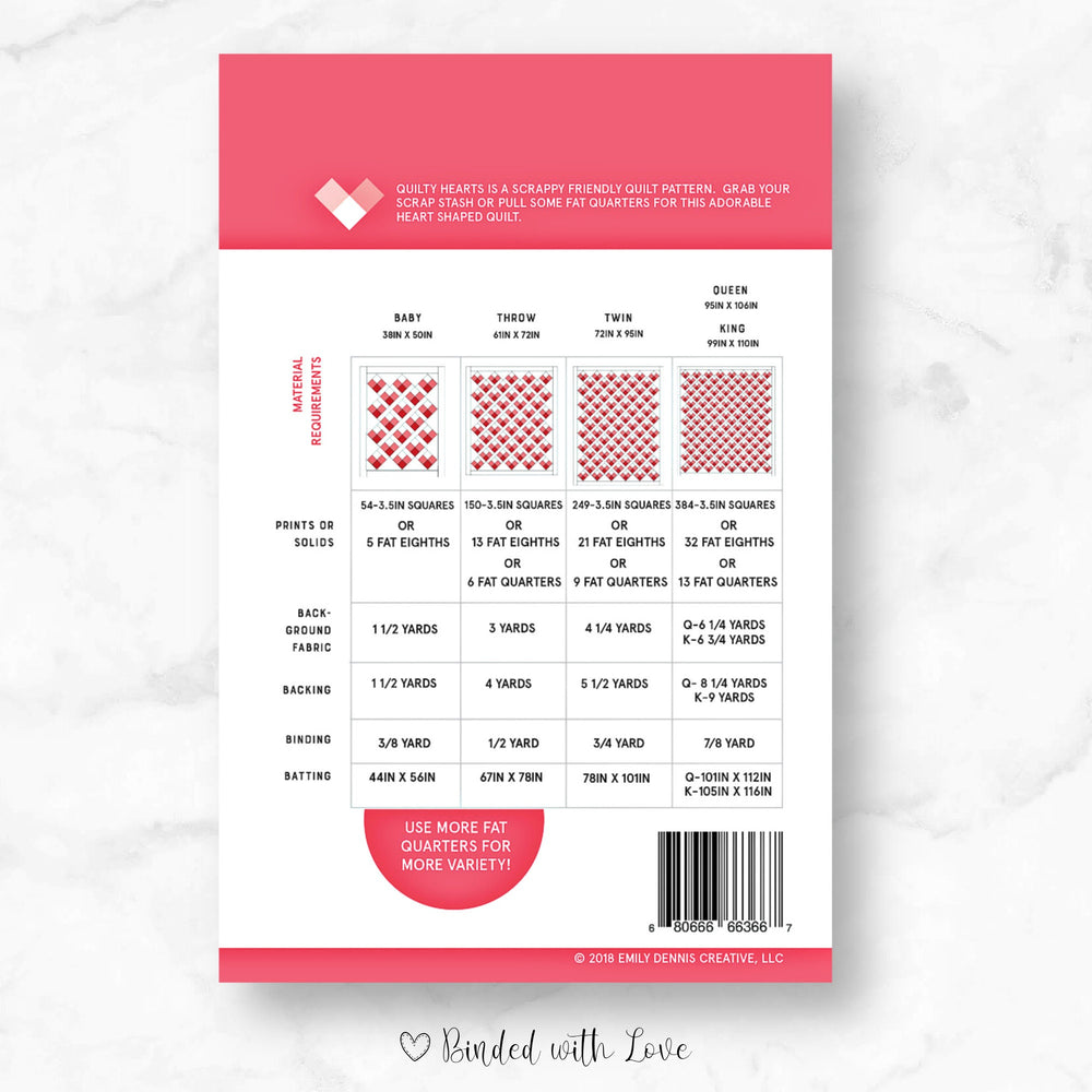 Quilty Hearts By Quilty Love | Printed Paper Pattern | Modern Quilt Pattern | Confident Beginner | Fat Quarter Friendly Quilt Pattern