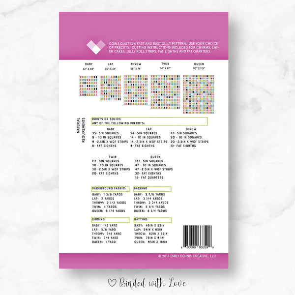 Coins Quilt By Quilty Love | Printed Paper Pattern | Modern Quilt Pattern | Confident Beginner | Fat Quarter Friendly Quilt Pattern