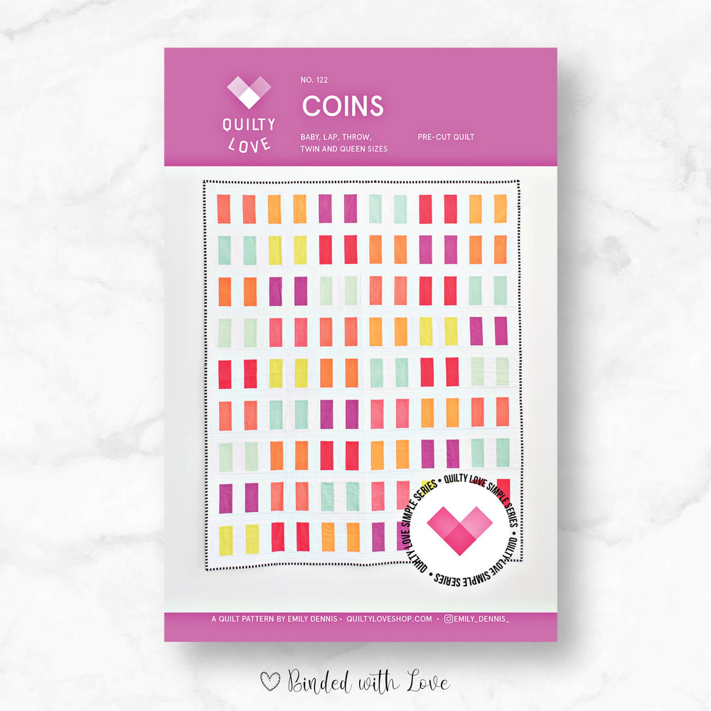 Coins Quilt By Quilty Love | Printed Paper Pattern | Modern Quilt Pattern | Confident Beginner | Fat Quarter Friendly Quilt Pattern
