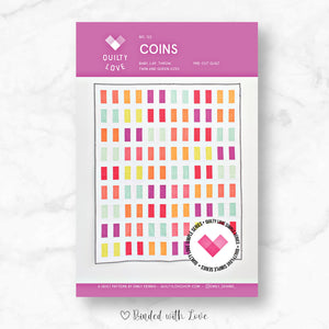 Coins Quilt By Quilty Love | Printed Paper Pattern | Modern Quilt Pattern | Confident Beginner | Fat Quarter Friendly Quilt Pattern