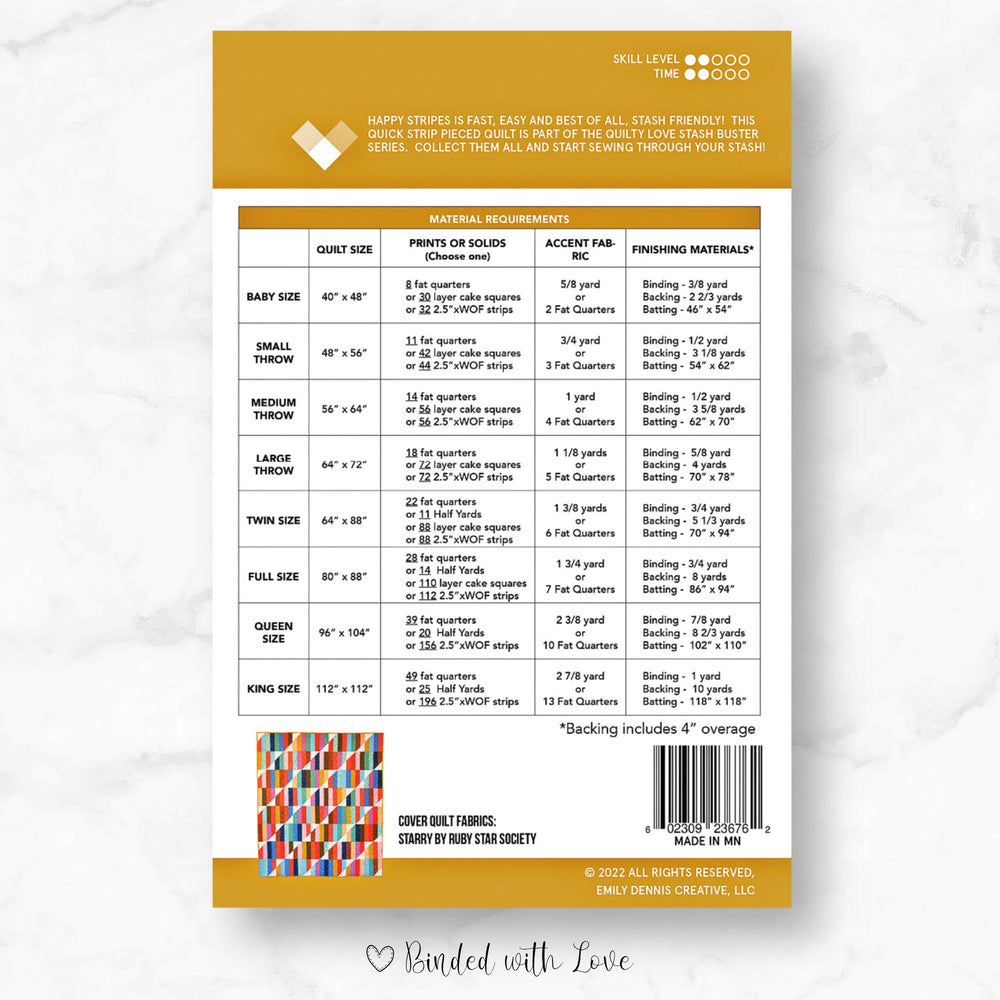Happy Stipes Quilt Pattern By Quilty Love | Printed Paper Pattern | Modern Quilt Pattern | Confident Beginner | Fat Quarter Friendly Pattern