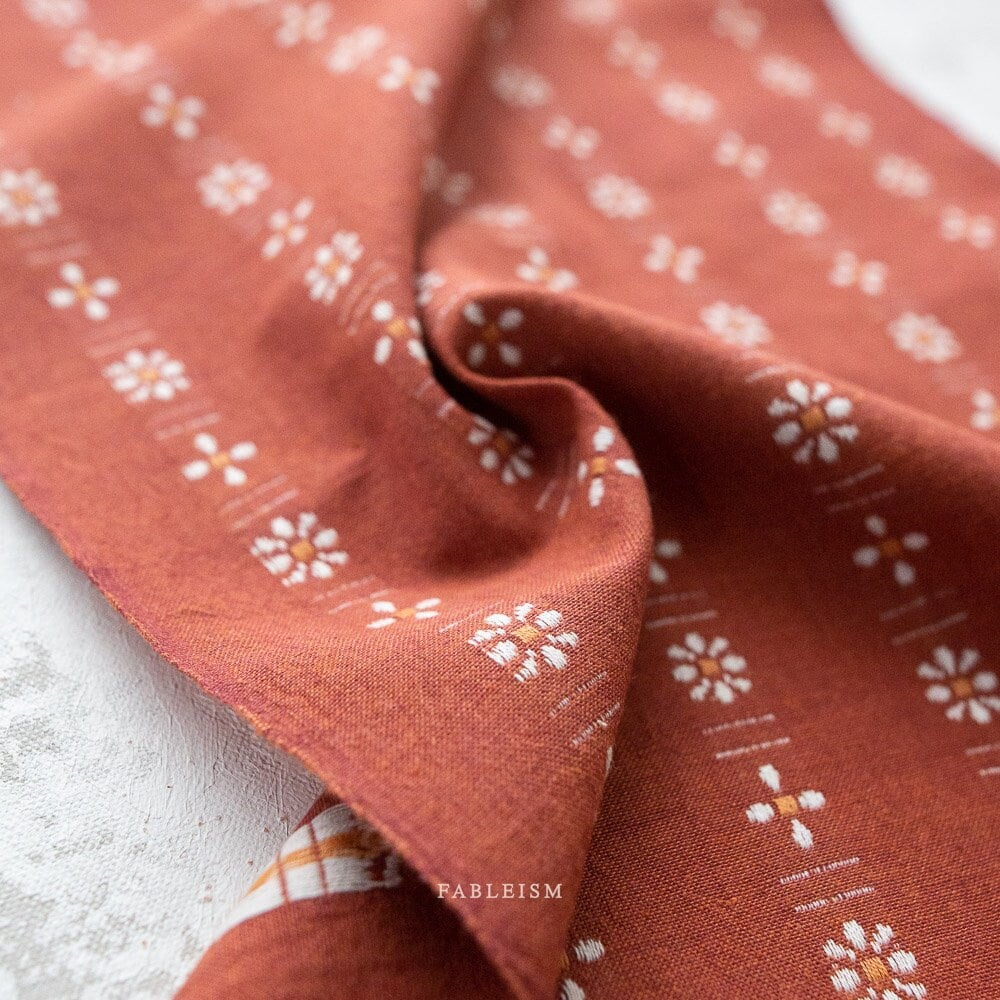 Daisies in Welsummer FOR-DAI-07-WELSUMMER | Forest Forage by Fableism Supply Co. | Continuous Yardage | Fat Quarter | Yarn Dyed Wovens