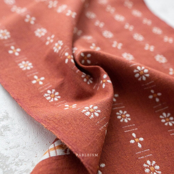 Daisies in Welsummer FOR-DAI-07-WELSUMMER | Forest Forage by Fableism Supply Co. | Continuous Yardage | Fat Quarter | Yarn Dyed Wovens