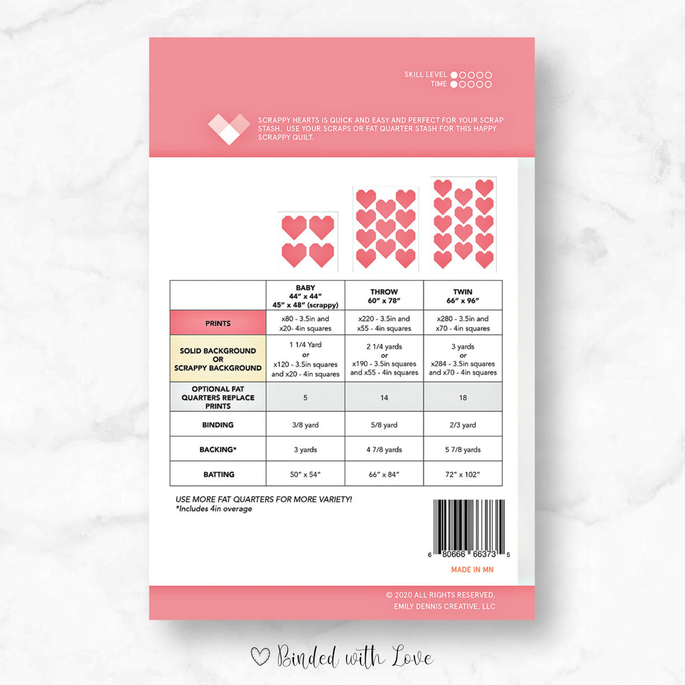 Scrappy Hearts By Quilty Love | Printed Paper Pattern | Modern Quilt Pattern | Beginner | Fat Quarter Friendly Quilt Pattern