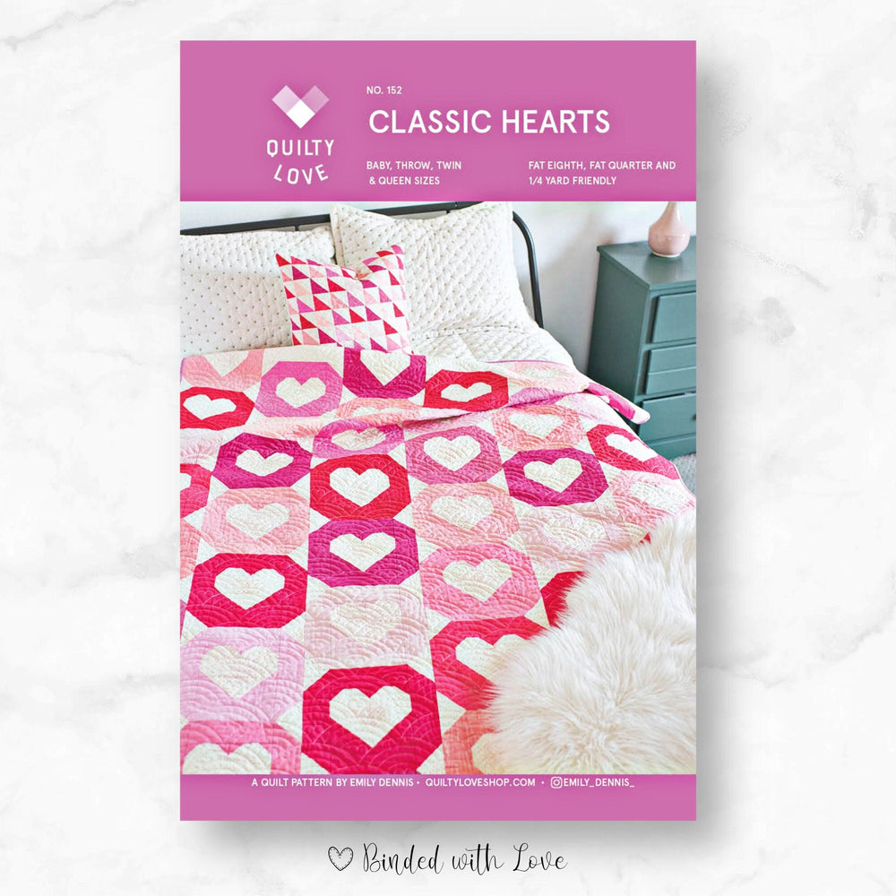 Classic Hearts By Quilty Love | Printed Paper Pattern | Modern Quilt Pattern | Beginner | Fat Quarter Friendly Quilt Pattern