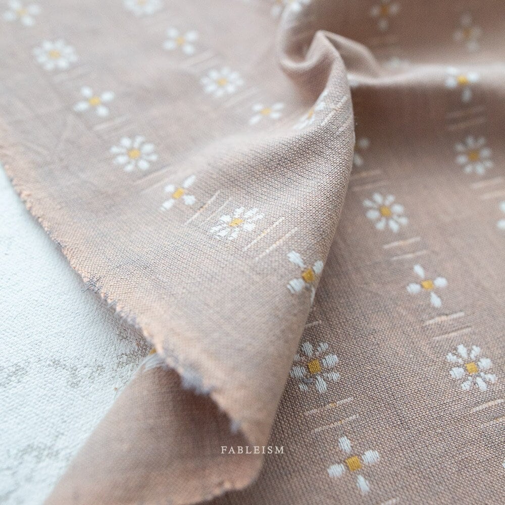 Daisies in Dove FOR-DAI-02-DOVE | Forest Forage by Fableism Supply Co. | Continuous Yardage | Fat Quarter | Yarn Dyed Wovens