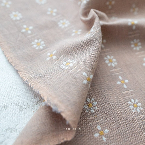 Daisies in Dove FOR-DAI-02-DOVE | Forest Forage by Fableism Supply Co. | Continuous Yardage | Fat Quarter | Yarn Dyed Wovens