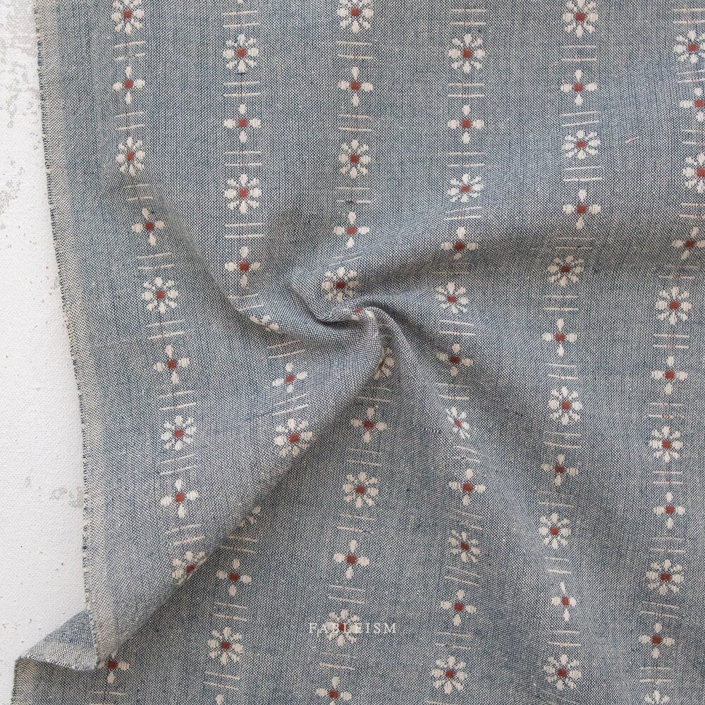 Daisies in Denim FOR-DAI-12-DENIM | Forest Forage by Fableism Supply Co. | Continuous Yardage | Fat Quarter | Yarn Dyed Wovens