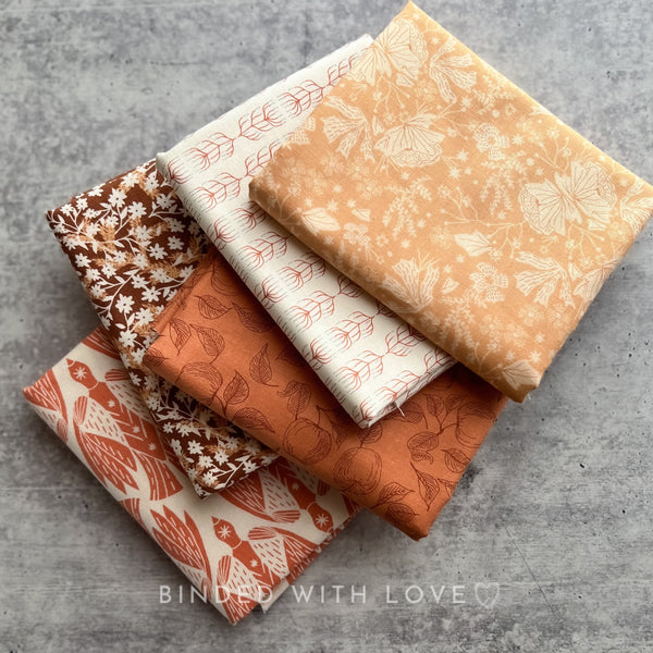 Twin Hills by Ash Cascade | 5 Prints in Orange Colorway | Cotton + Steel | Fat Quarter Bundle | Half Yard Quilting Bundle