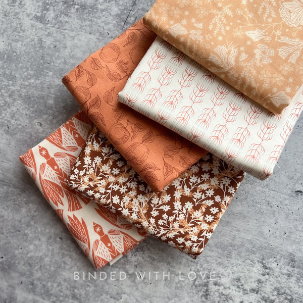 Twin Hills by Ash Cascade | 5 Prints in Orange Colorway | Cotton + Steel | Fat Quarter Bundle | Half Yard Quilting Bundle