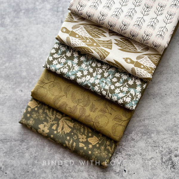 Twin Hills by Ash Cascade | 5 Prints in Green Colorway | Cotton + Steel | Fat Quarter Bundle | Half Yard Quilting Bundle